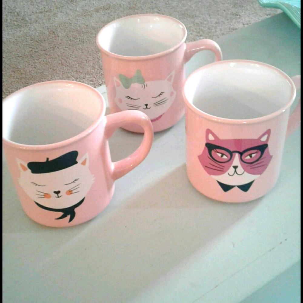 Trio of Pink Cat Mugs